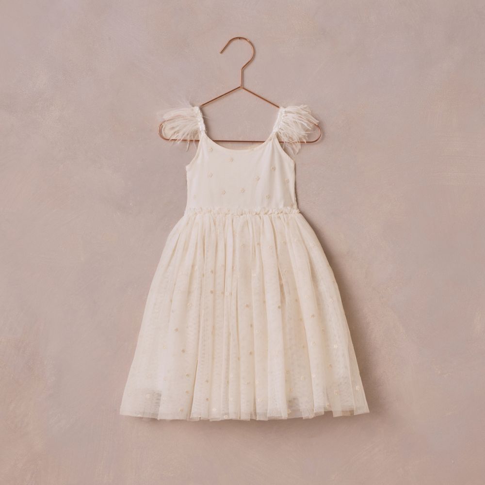 Noralee Ivory Poppy Dress with Tulle Skirt and Feathered Sleeves