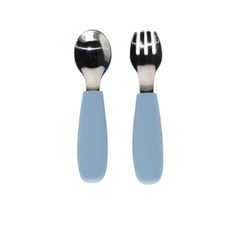 noüka Lily Blue Silicone Toddler Cutlery Set for Safe Self - Feeding