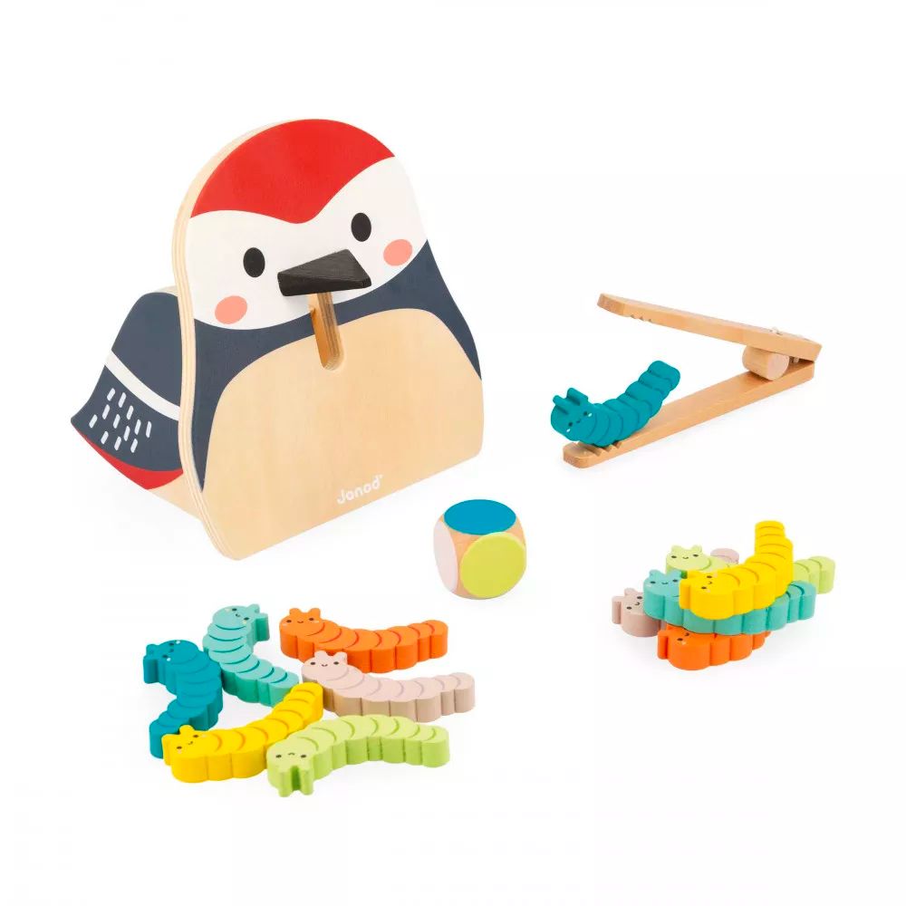 Janod Educational Wooden Colour Matching Game: Woodpecker and Caterpillars