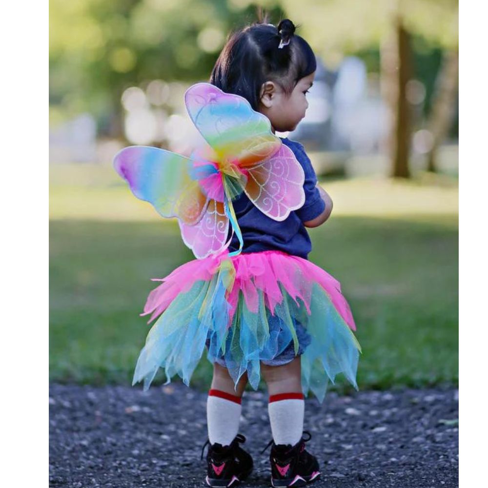 Glittery Neon Rainbow Tutu Set with Wings and Wand for Ages 4 - 6