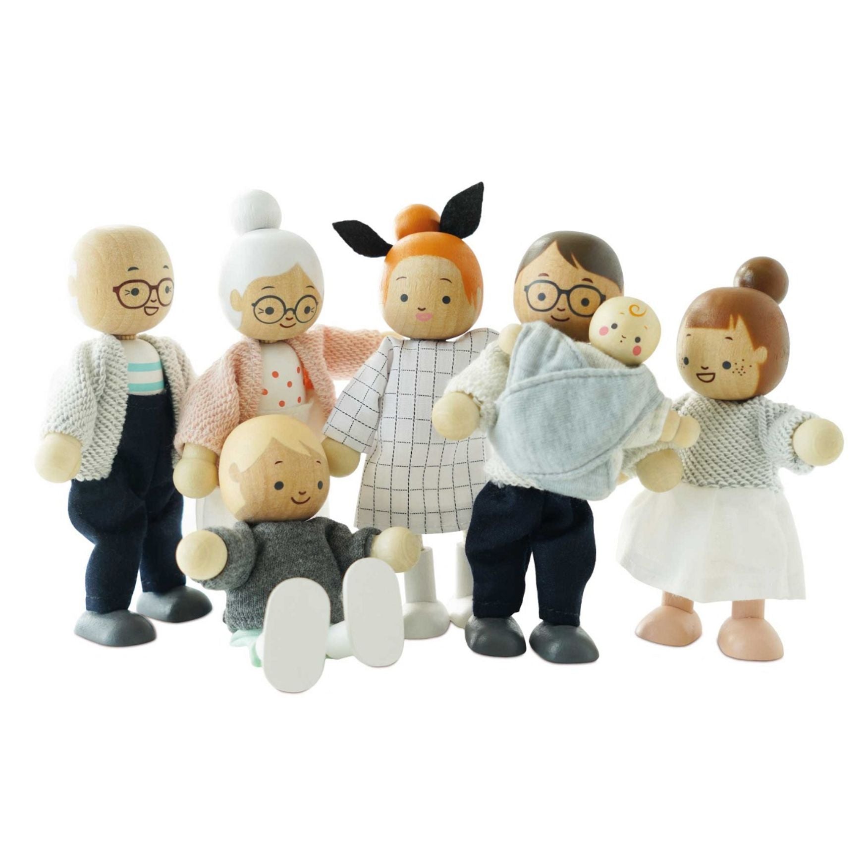 Le Toy Van Wooden Doll House Family Set with Poseable Dolls