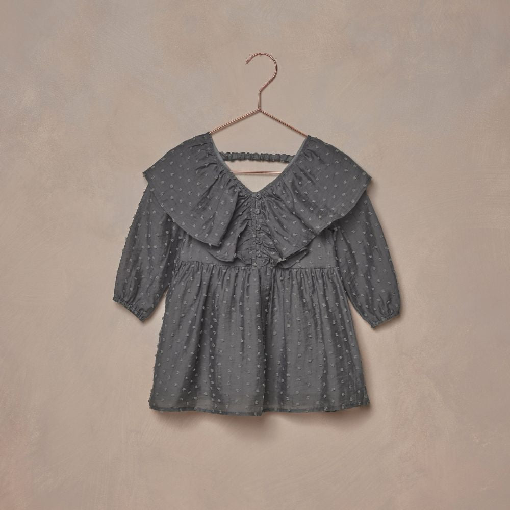 Noralee Claudette Women's Chambray Swiss Dot Dress with Ruffle Trim