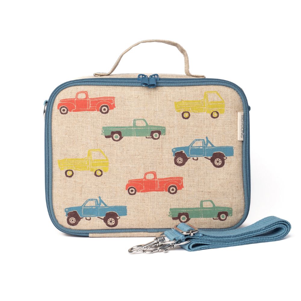 Vintage Trucks Design Raw Linen Insulated Small Lunch Box