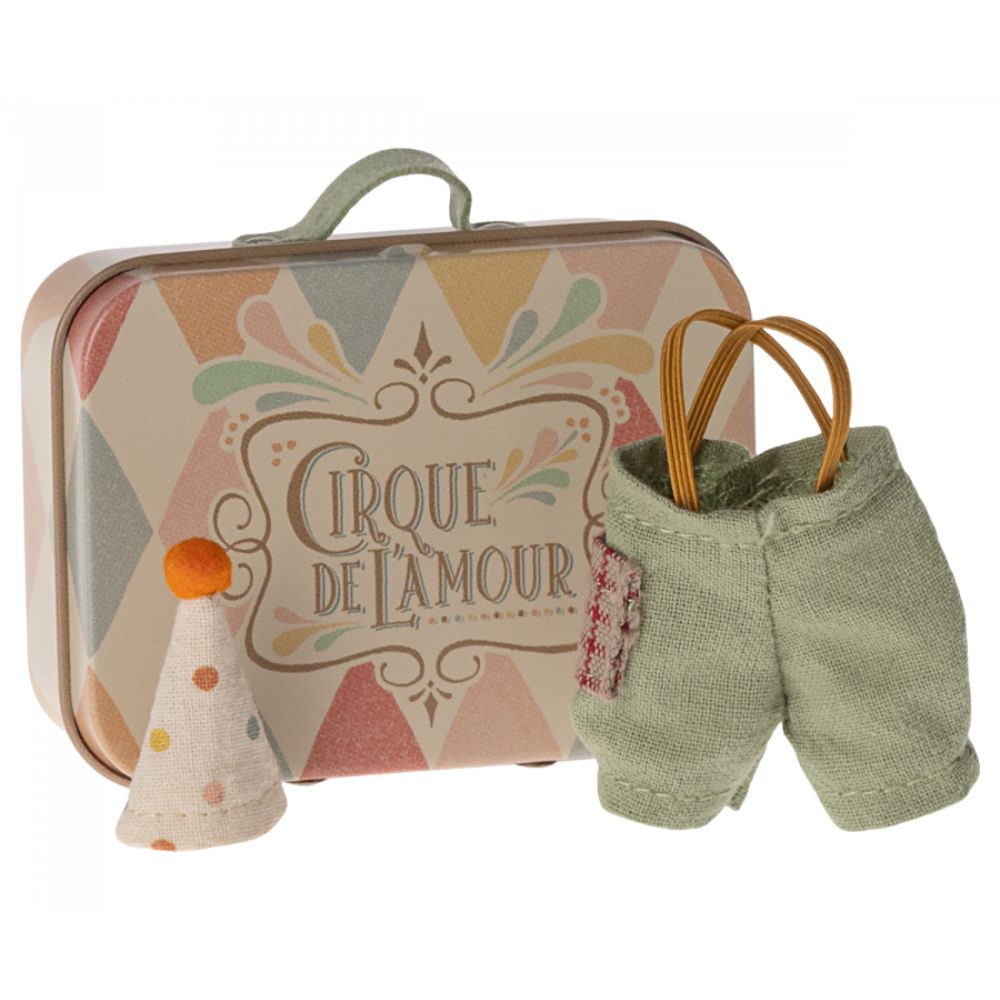 Maileg Small Metal Suitcase with Clown Outfit for Little Brother Mouse