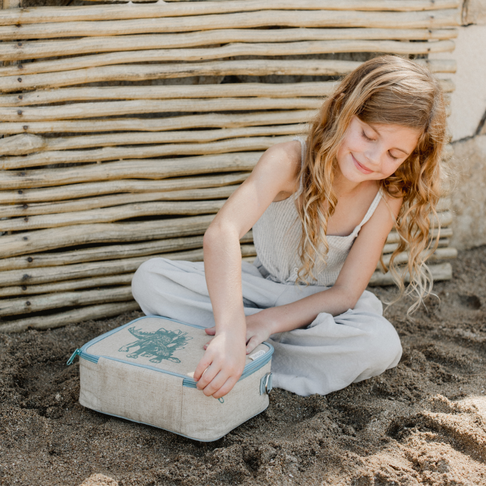 Green Stegosaurus-themed Raw Linen Lunch Box for Little Adventurers
