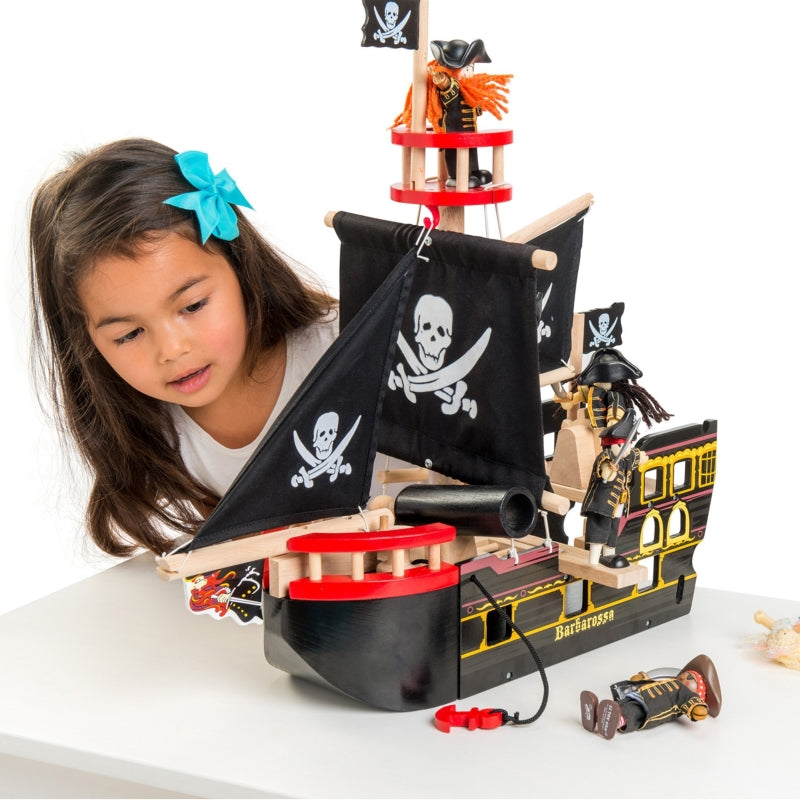 Le Toy Van's Classic Black Painted Barbarossa Wooden Pirate Ship