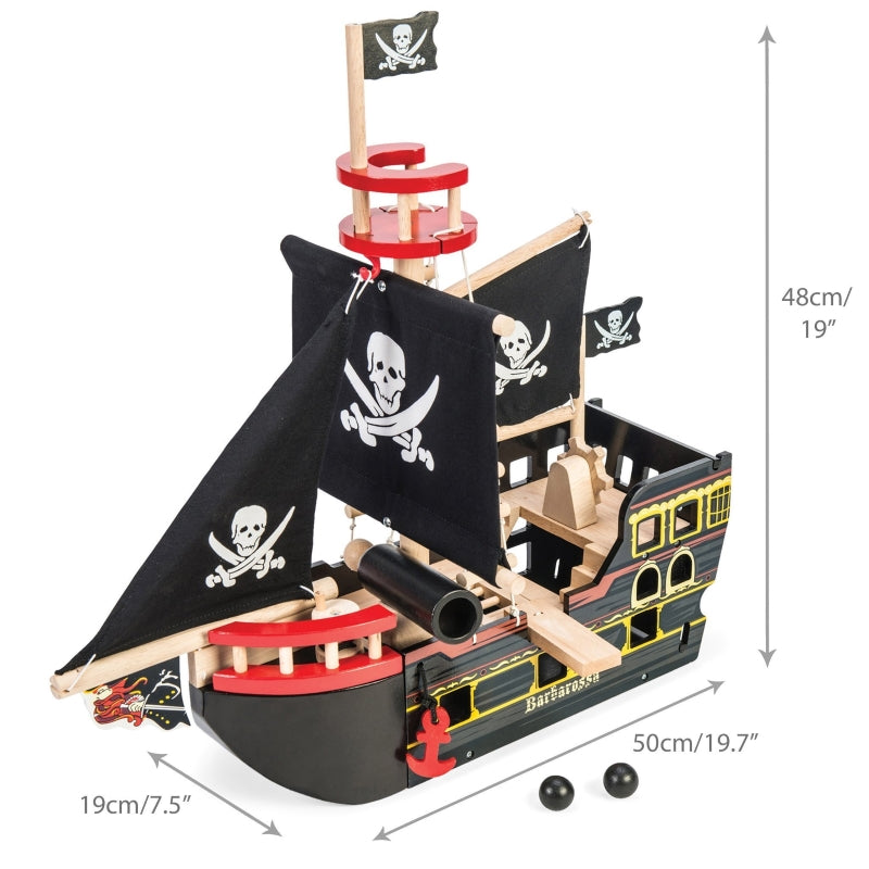 Le Toy Van's Classic Black Painted Barbarossa Wooden Pirate Ship