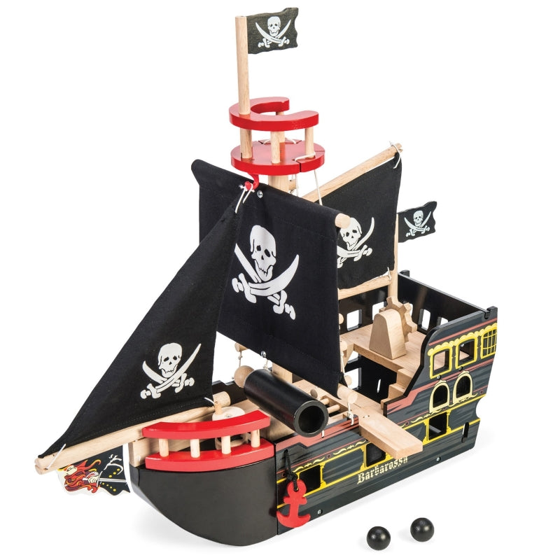 Le Toy Van's Classic Black Painted Barbarossa Wooden Pirate Ship