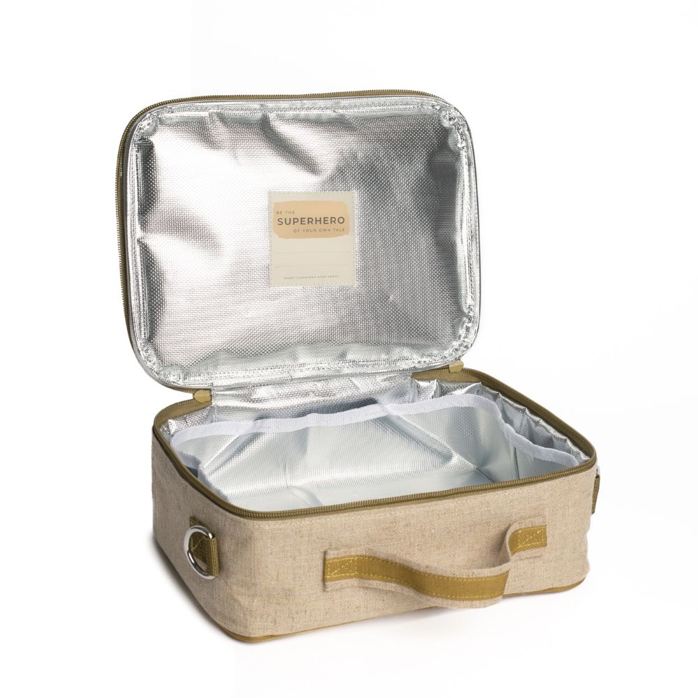 Insulated Raw Linen Lunch Box with Bird Nature Design