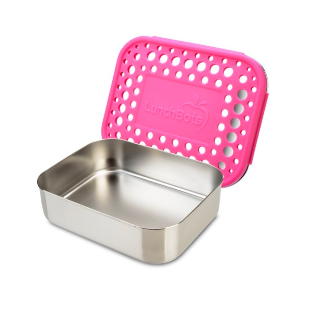 LunchBots Medium Uno Bento Box with Pink Dots Design
