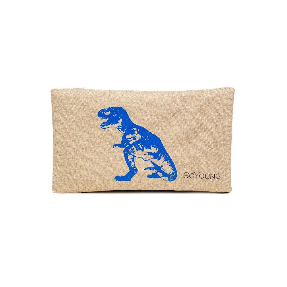Raw Linen Ice Pack in Blue Dinosaur Design - Ideal for Keeping Lunch Cool