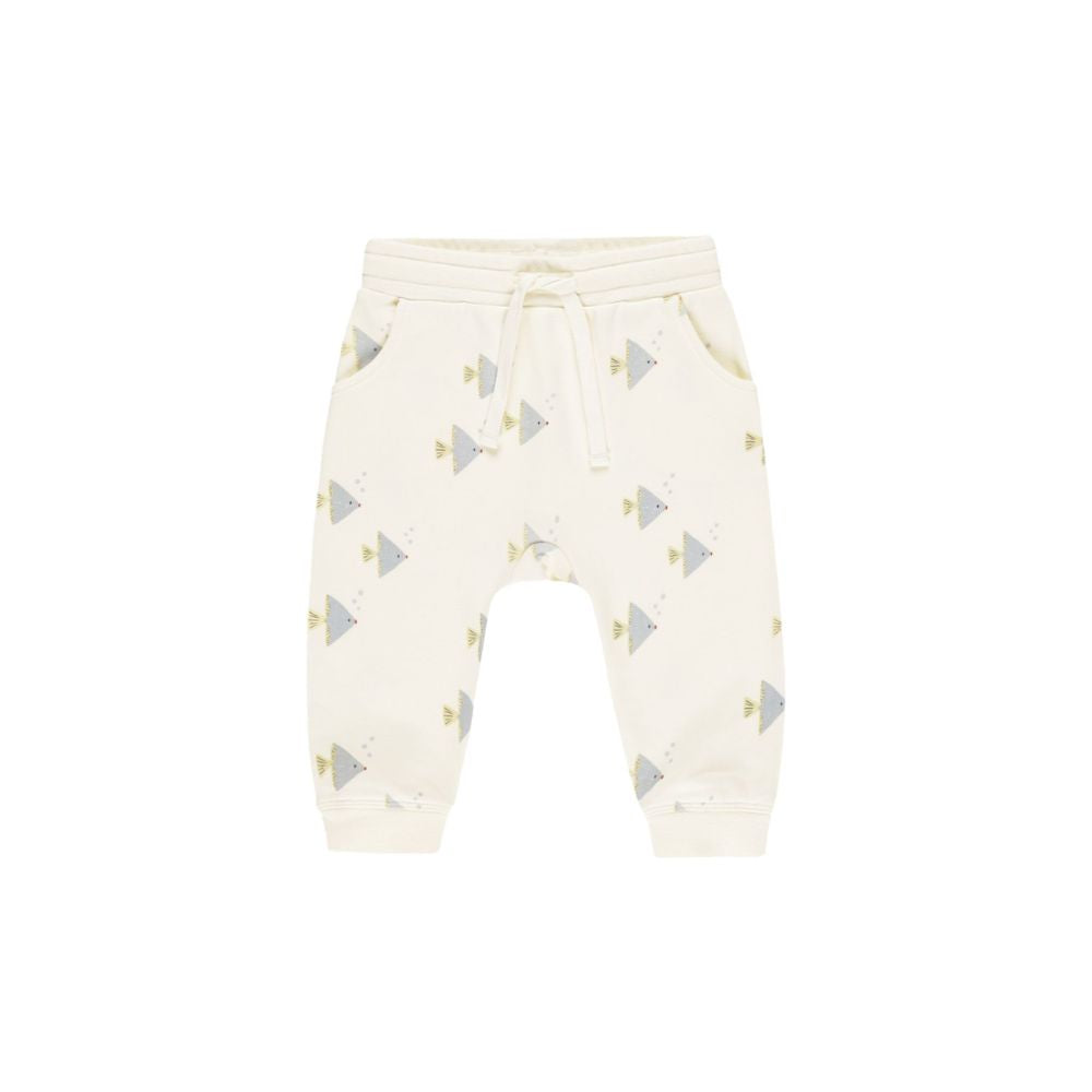 Rylee + Cru Comfortable French Terry Angel Fish Print Ivory Sweatpants for Little Adventurers