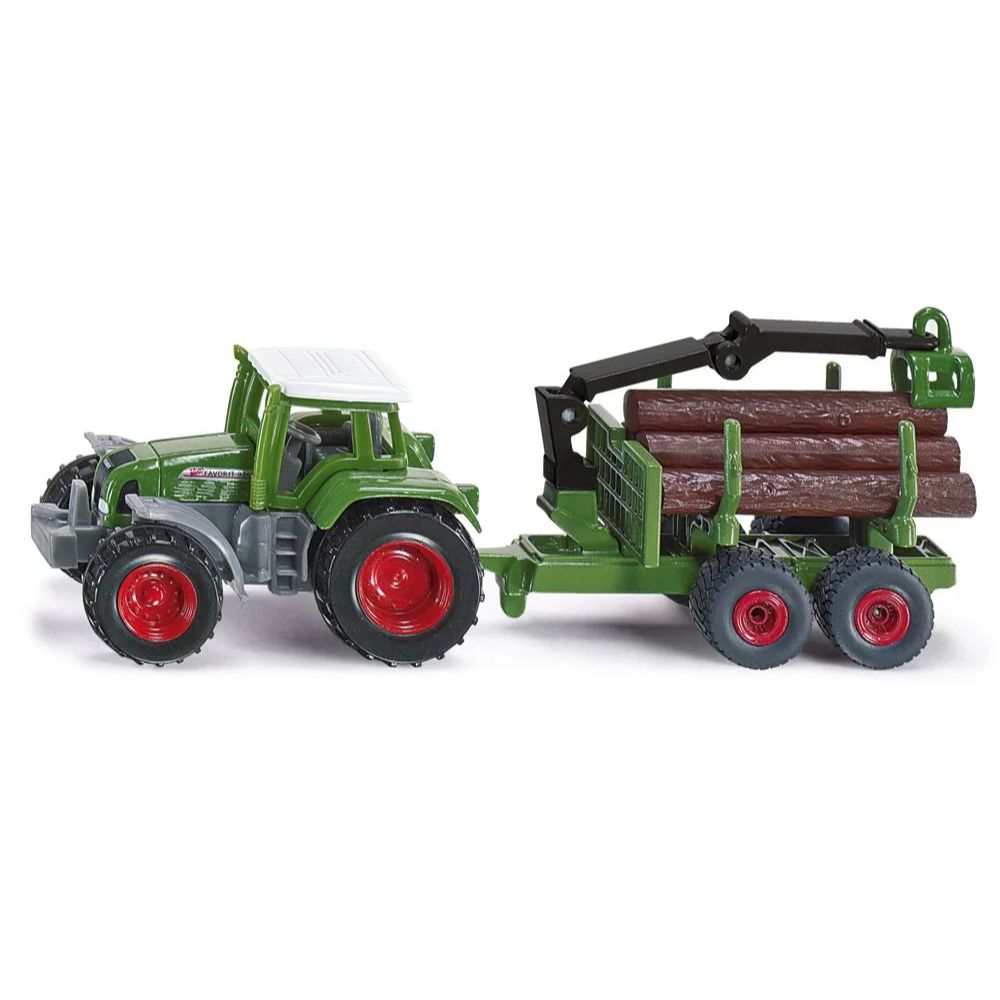 Siku Miniature Fendt Tractor with Tandem - Axle Forestry Trailer and Loading Crane