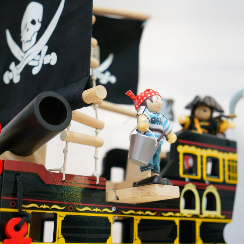 Le Toy Van's Classic Black Painted Barbarossa Wooden Pirate Ship