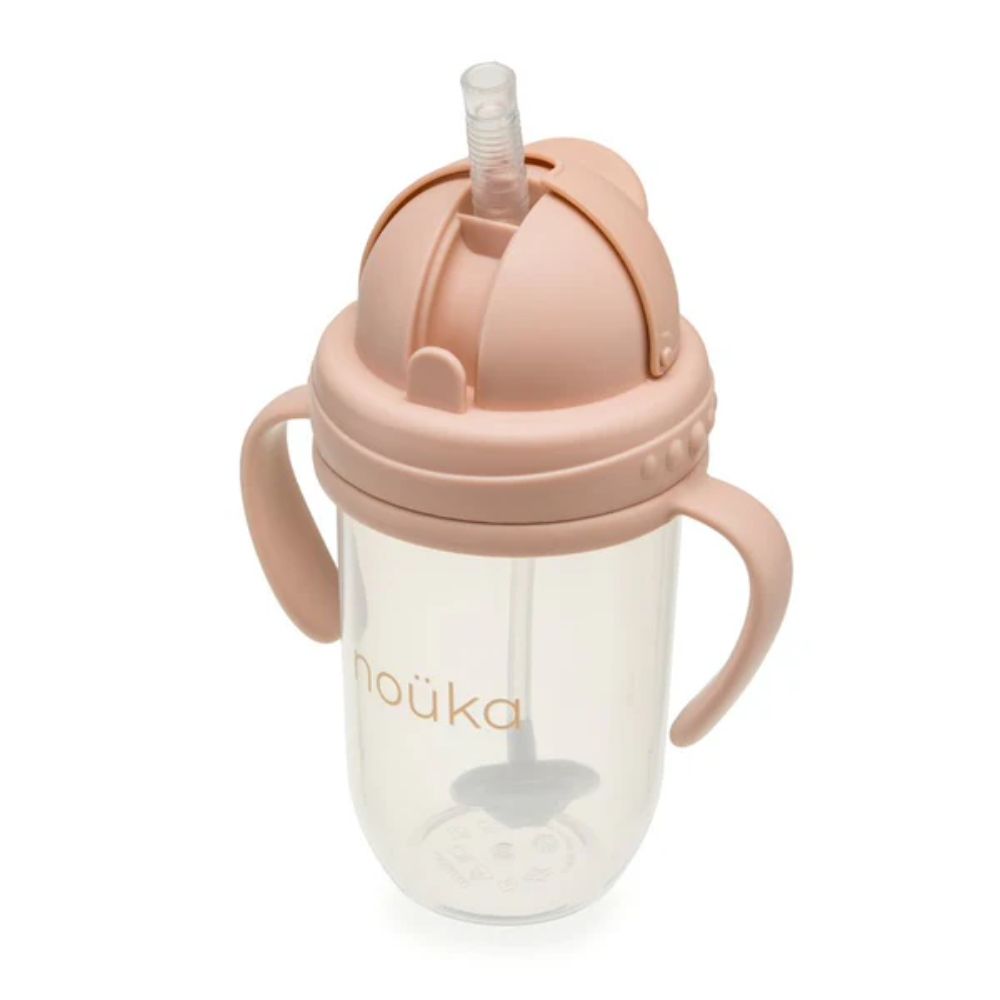 noüka 9OZ Soft Blush Non - Spill Weighted Straw Cup for Babies and Toddlers