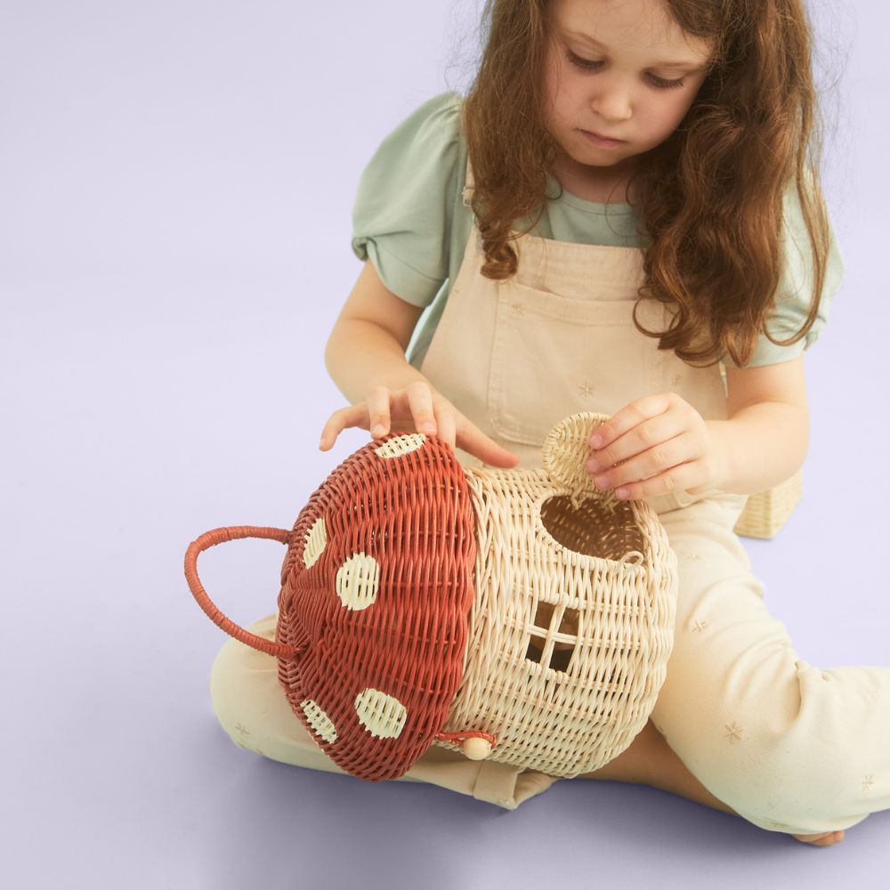 Red Olli Ella Hand - woven Rattan Decorative and Carry Mushroom - shaped Basket