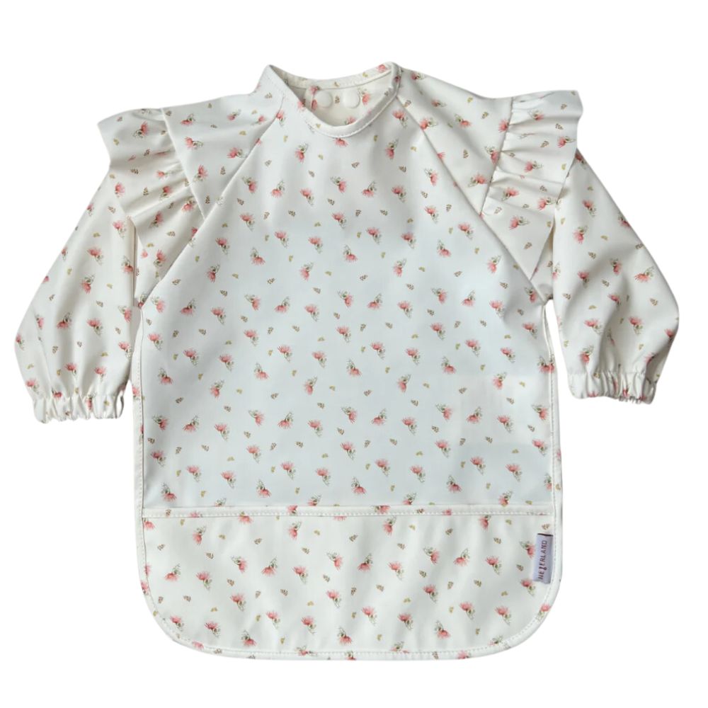Eco-Friendly Neferland Shoulder Ruffle Low-Pocket Long Sleeve Bib for Kids