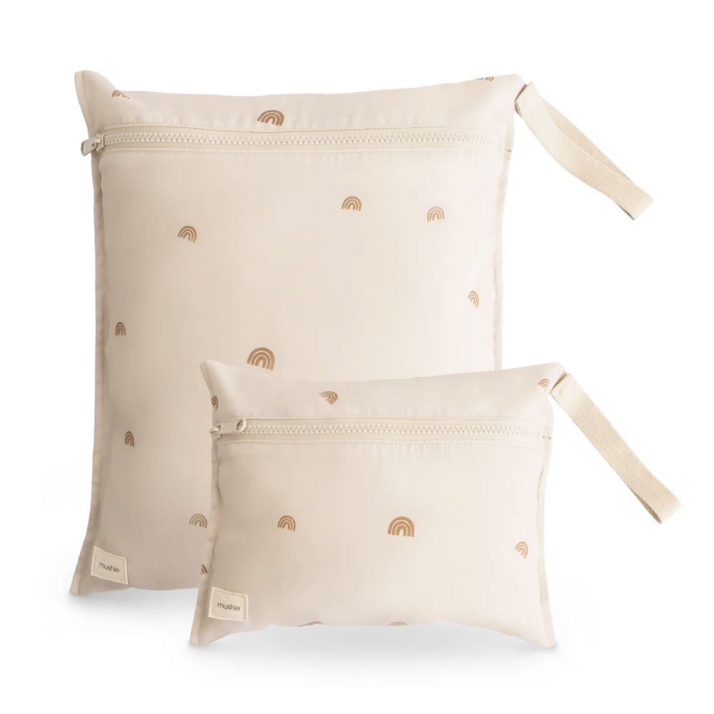 Mushie Water-Resistant Wet Bag Set of Two - Featuring Rainbow Designs