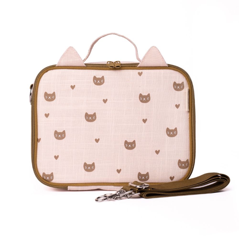 Cute Cat Ears Design Raw Linen Insulated Lunch Box for Kids