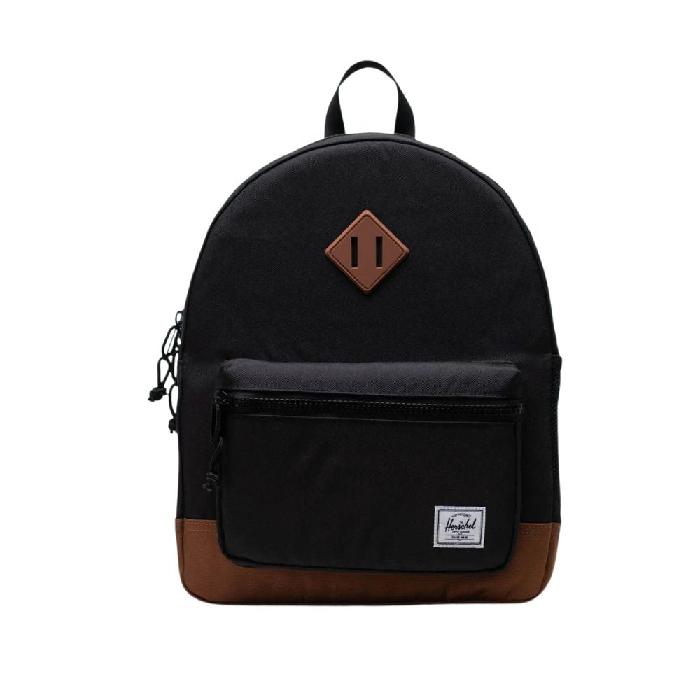 Herschel Heritage Youth Backpack 20L - Suitable for 8 - 12 Years Old, Black and Saddle Brown Color Combination