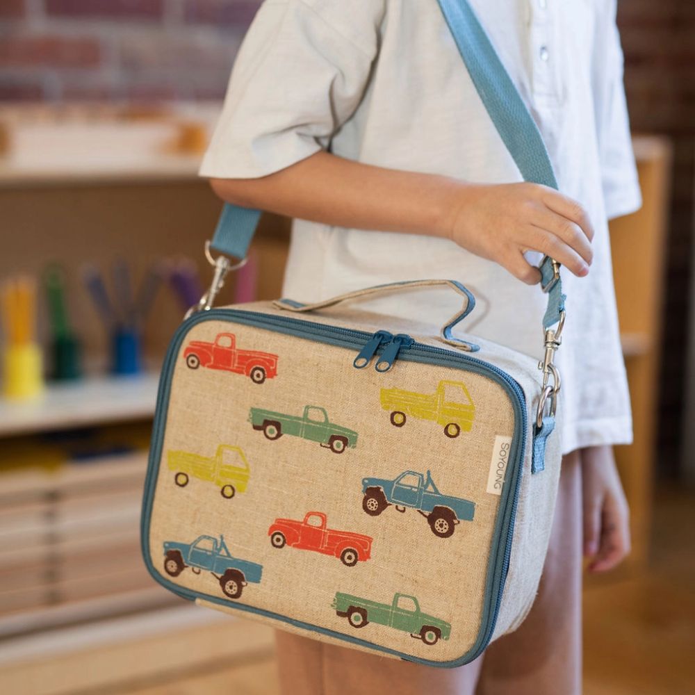 Vintage Trucks Design Raw Linen Insulated Small Lunch Box