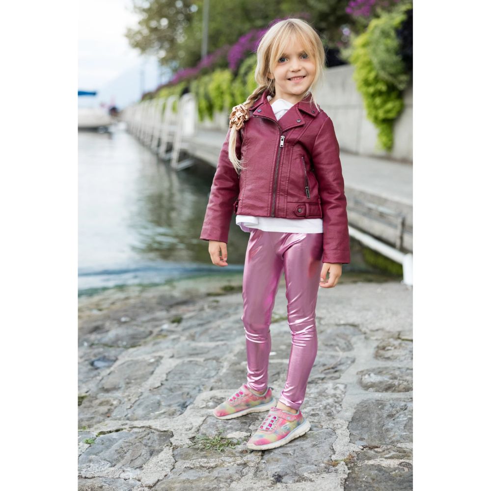 Pink Metallic Love Life Leggings for Kids Size 3 - 4