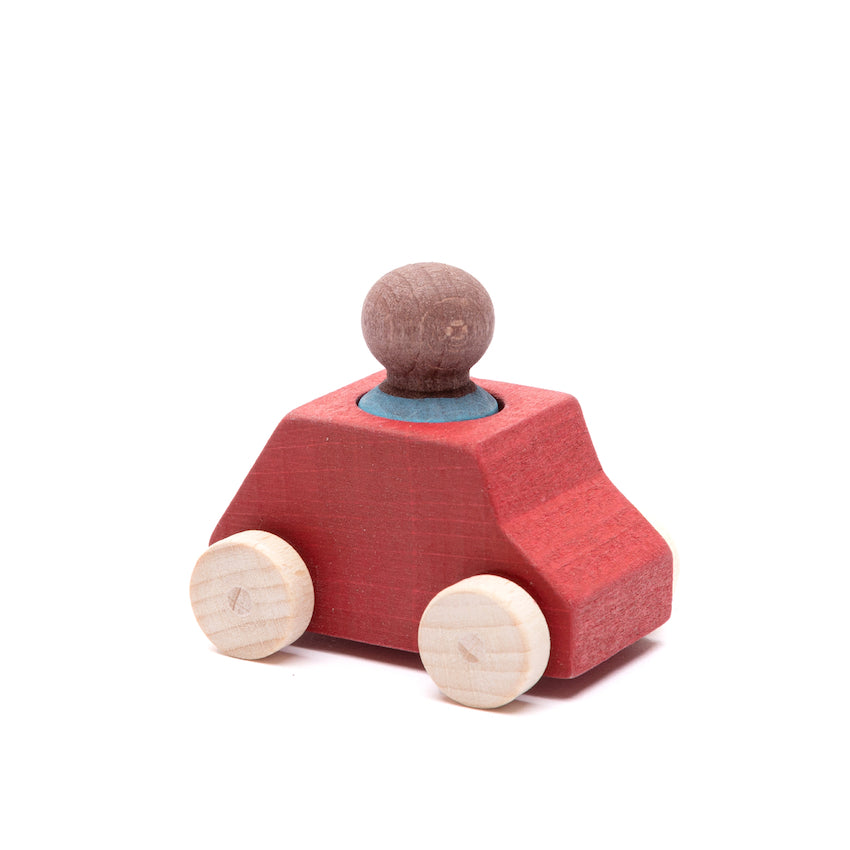 Charming Red Lubulona Car with Turquoise Wooden Figure