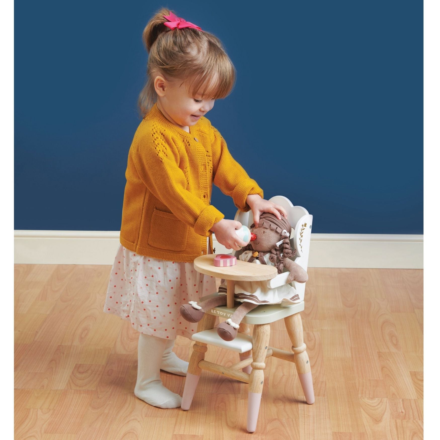 Le Toy Van Vintage Gold-Painted Solid Rubberwood Doll High Chair