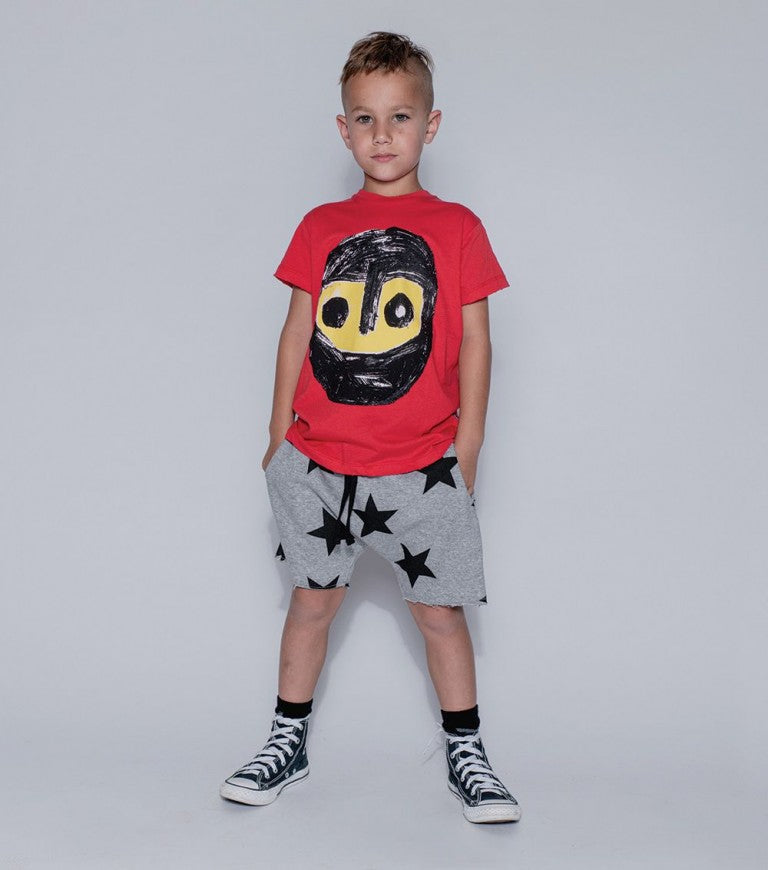 Nununu Kids and Pre - teens Unisex Star - Printed Rounded - Cut Crotch Grey Sweat Shorts