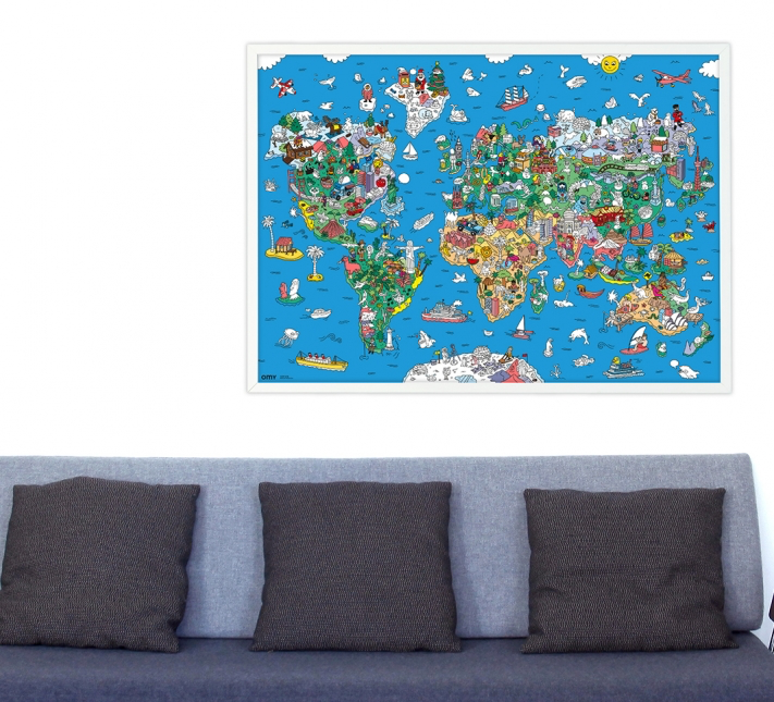 OMY Giant World Map Sticker Poster - Decorative Atlas with 150 Stickers