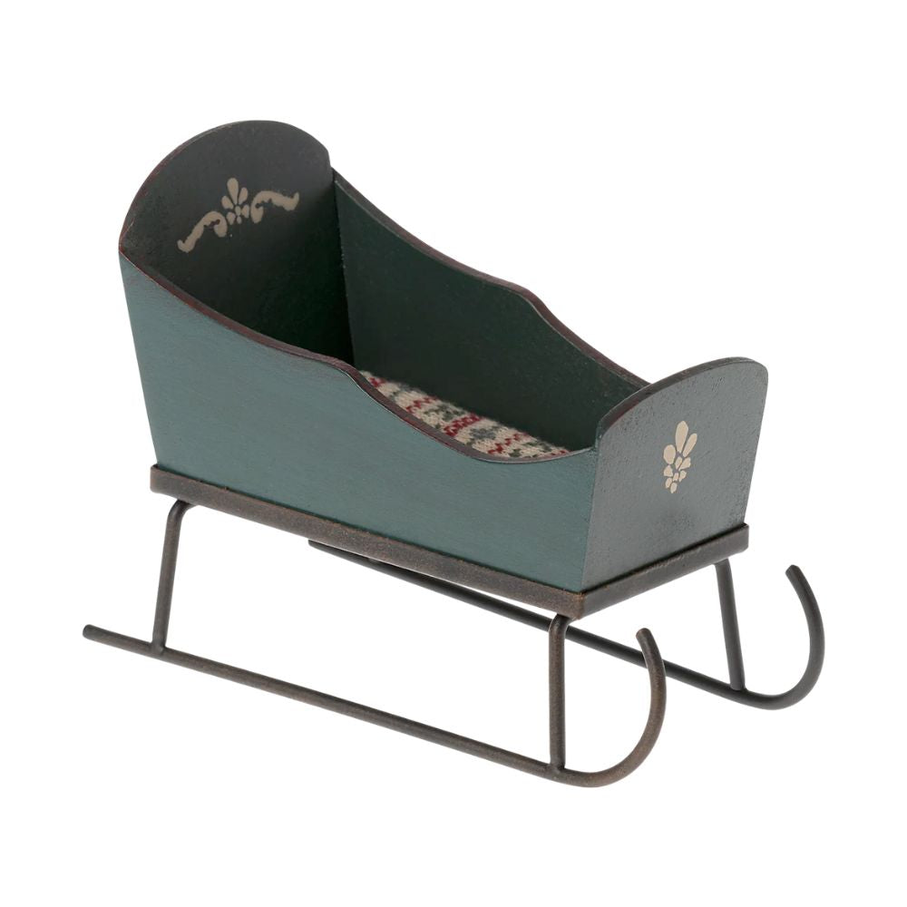 Maileg Green Mouse-themed Sleigh for Small Friends