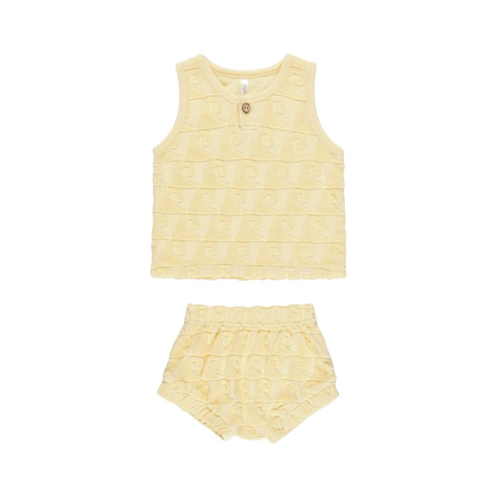 Rylee + Cru Yellow Waves Pattern Baby Tank Top and Bloomer Set