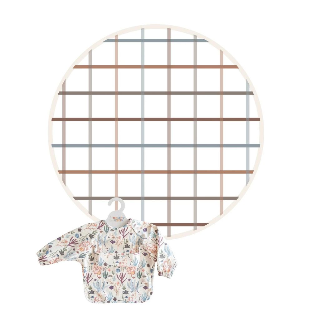 Colorful Grid Long-Sleeved Toddler Bib for Mealtime