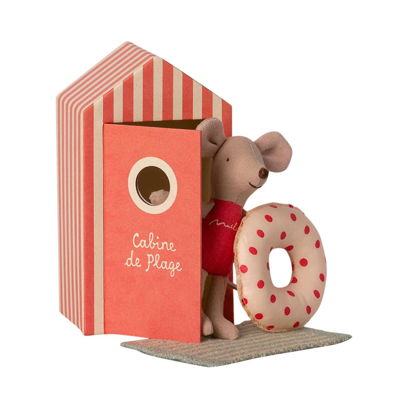 Maileg Little Sister Beach Mice with Striped Beach House