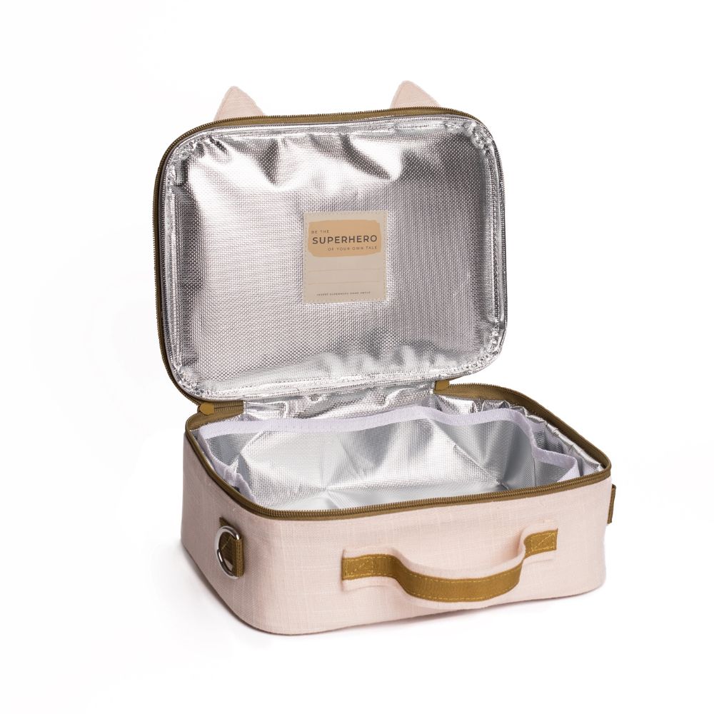 Cute Cat Ears Design Raw Linen Insulated Lunch Box for Kids