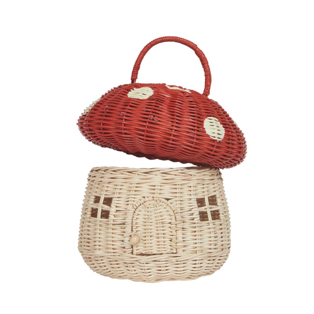 Red Olli Ella Hand - woven Rattan Decorative and Carry Mushroom - shaped Basket
