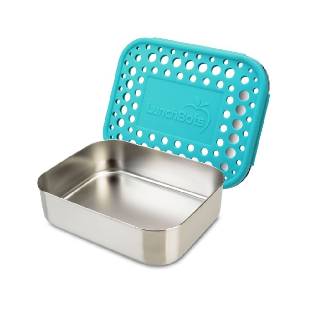 LunchBots Medium Single-Compartment Uno Bento Box with Aqua Dots Design