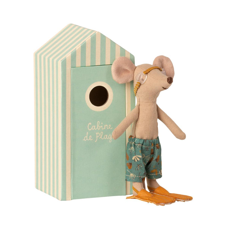 Maileg Big Brother Beach Mice in Stylish Cabin de Plage