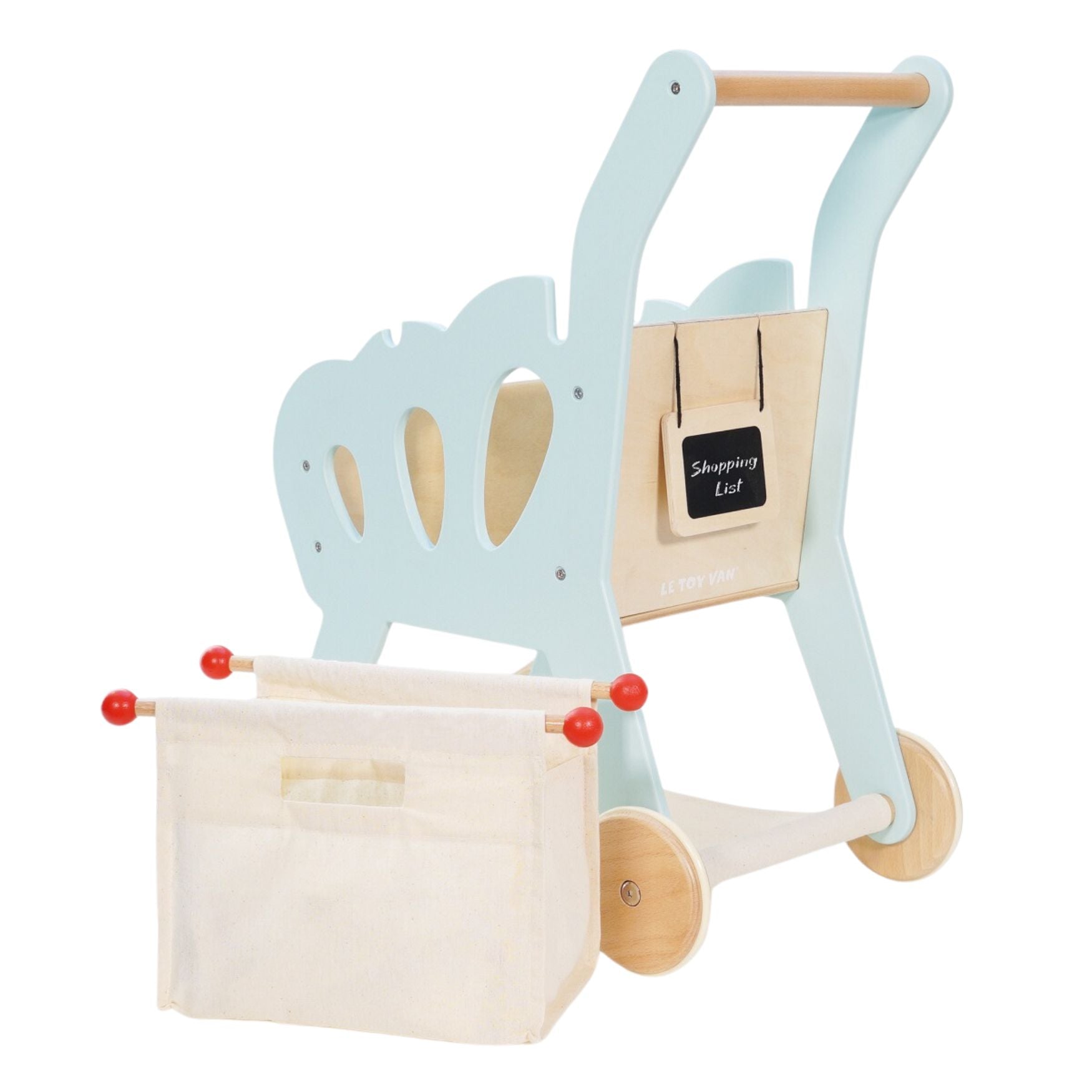 Le Toy Van Stylish Wooden Shop Trolley with Detachable Fabric Bag