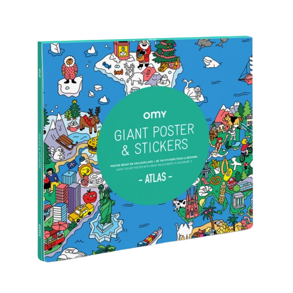 OMY Giant World Map Sticker Poster - Decorative Atlas with 150 Stickers
