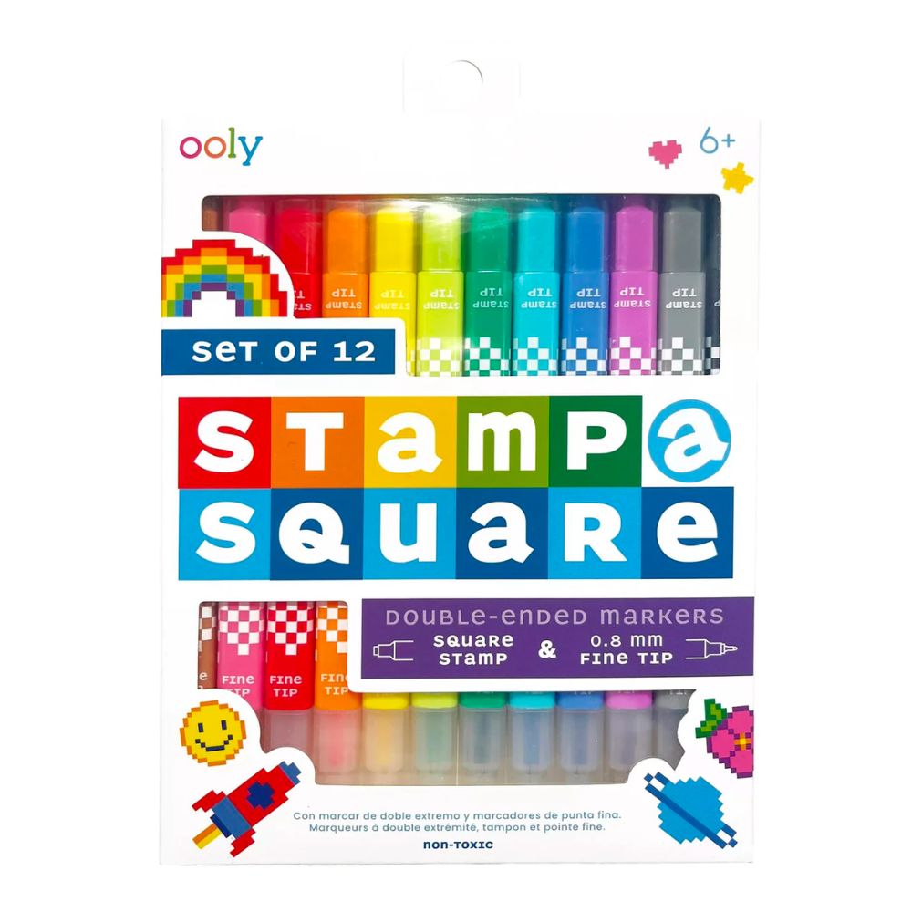 12-Piece Set of Square Stamp Markers with Dual Function
