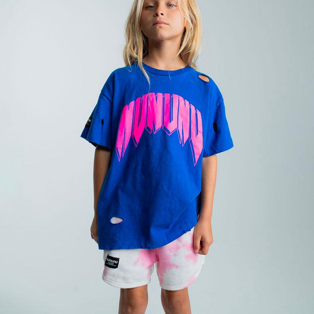 Nununu Cool Rock Nu Roll Distressed Blue Cotton T-Shirt for All Ages
